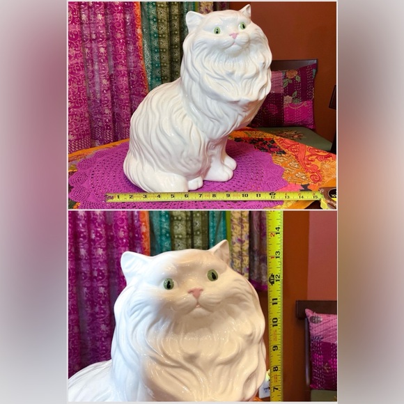 Vintage MCM Ceramic White Persian Cat With Green Eyes - Picture 13 of 13